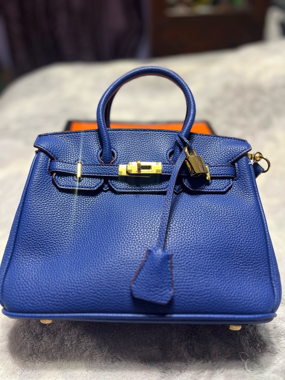 Hermes. 25 Birkin. Blue with Gold Tone Hardware Bag Purse